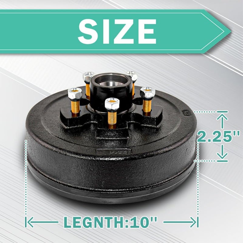 JADODE 10" x 2-1/4" Trailer Brake Drum Kit 5 on 5" for 3500 lbs Heavy Duty 5 Bolt Brake Drums 1/2"-20 L68149/L44649 Trailer Brake Hub Drum Assembly 008-249-07,84557,22002K,Set of 2 - Image 2